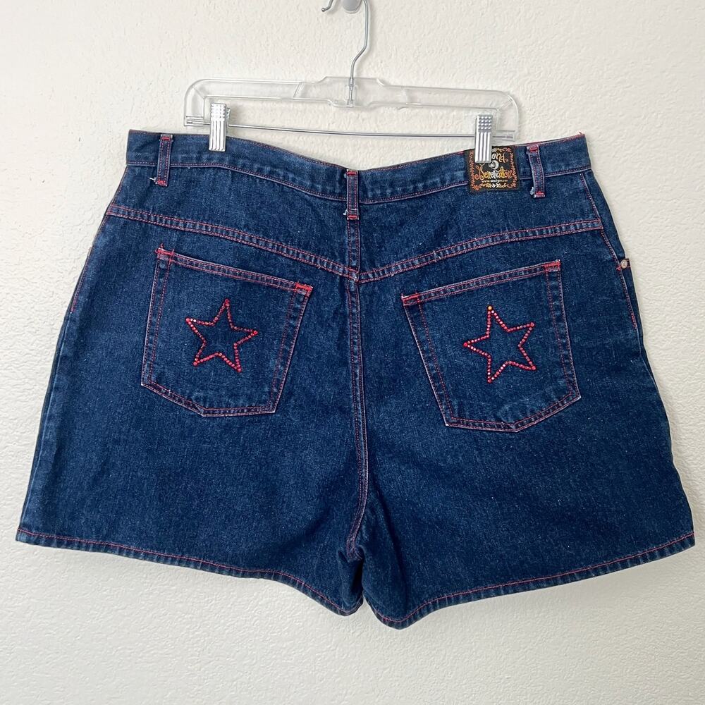 [Vintage] Second Generation Y2K 90s Dark Wash Rhinestone Star Pocket Shorts 22
